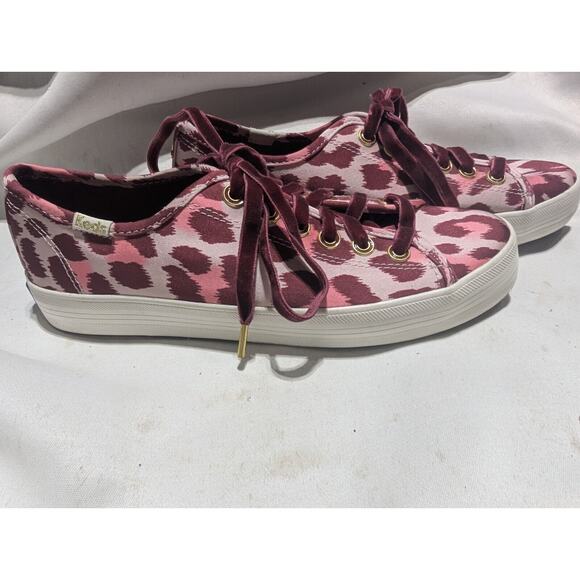 Keds X Kate Spade Womens Kickstart Leopard Pink Lace up Sneaker 7 Velour Laces - Picture 1 of 6
